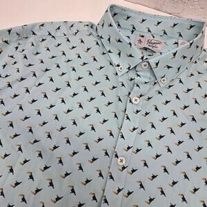 Original Penguin Slim Fit Stretch Toucan Print Shirt Men's 17.5 Blue 34/35
